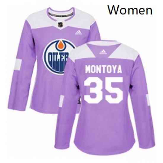 Womens Adidas Edmonton Oilers 35 Al Montoya Authentic Purple Fights Cancer Practice NHL Jersey